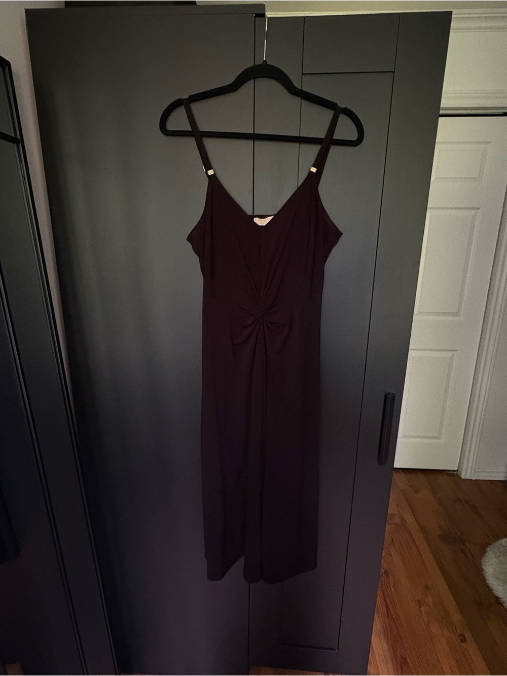 Michael Kors Deep Plum Twist-Front Midi Slip Dress